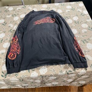Hot Leathers Shirt Mens Xl Black Long Sleeve Flames Motorcycle Biker Y2K